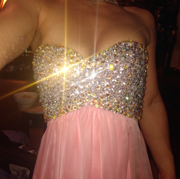 La Femme Paris Rhinestone Sparkly Pink Mini Dress - Picture 3 of 15